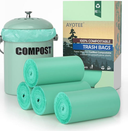 AYOTEE 100% Compostable Trash Bags, 100 Count Small Compost Bags 1.3 Gallon, 5-6L Small Trash Bags Compostable Bags for Kitchen Compost Bin, Meeti...