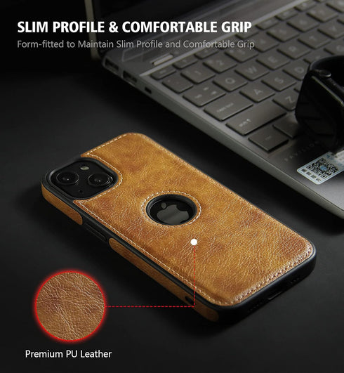 Unique Design Luxury Leather Business Phone Case for iPhone 13 Anti-Slip Scratch Resistant Ultra Slim Protective Case (2021,6.1”) (Brown)......