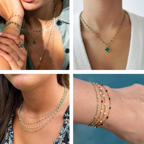 KYUNHOO 16.4 Feet Gold Plated Jewelry Chain Roll Stainless Steel Cable Chain Links Green Bead Rosary Chains with Jewelry Findings for Necklace Bra...