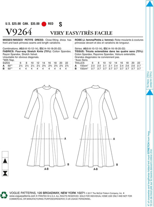 Vogue Patterns Dress Misses' Petite Knit, 14-16-18-20-22", Red...