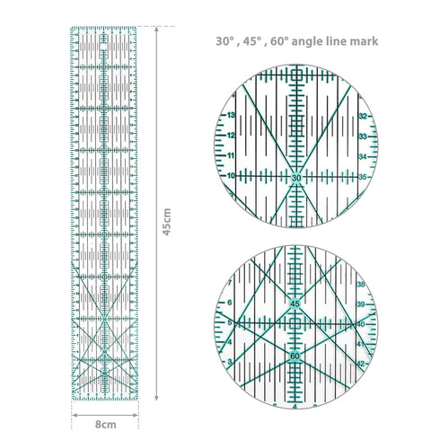 Quilting Ruler 8 x 45cm Sewing Acrylic Ruler Anti-Slip Metric Ruler DIY Quilting Tools with Clear Printed Lines for Precise Cutting...