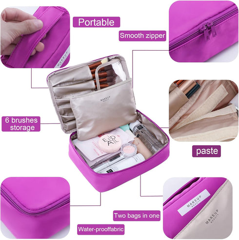 Queboom Travel Makeup Bag Cosmetic Bag Makeup Bag Toiletry bag for women and girls (Deep purple)...