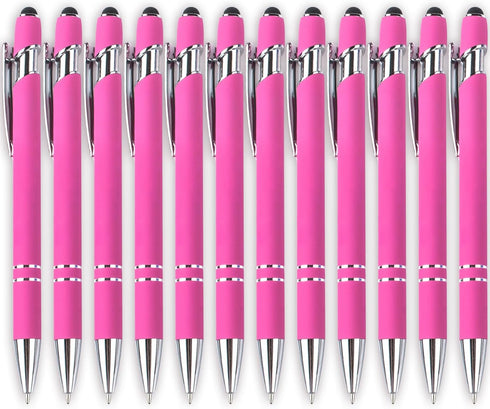 Ballpoint Pens with Stylus Tips?12 Pcs Pink Retractable Metal Stylus Pen for Touch Screens, 1.0 mm Black Ink......