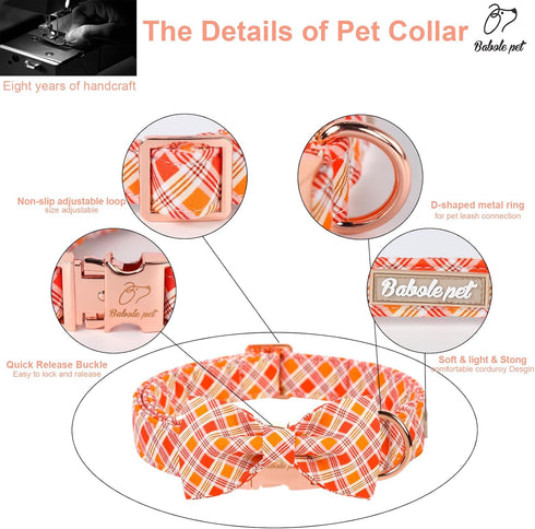 Fall Boy Dog Collar Bow Tie, Orange Striped Plaid Male Dog Collar with Safety Metal Buckle Adjustable Big Collars for Small Medium Large Dog,X-Lar...