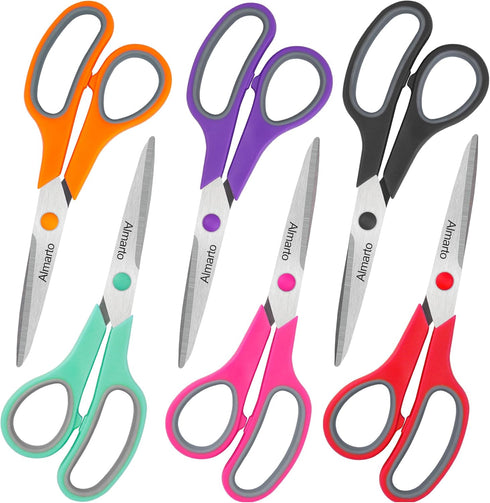 Scissors, Rkqoa 8" All Purpose Scissors 6 Pack - Comfort-Grip Sharp Scissors for Office School House Sewing Fabric Crafts Arts Desk Classroom Supp...