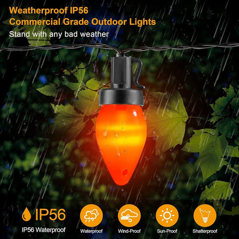 C7 Halloween String Lights - 50 LED 24Ft Smooth Bulb Orange Purple Lights - Extendable 8 Modes Fairy Halloween Lighting for Outdoor Garden Yard Ho...