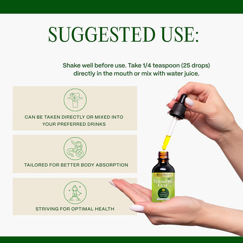 Go Nutrients Turmeric Ease - Organic Turmeric Supplement with Curcumin, Ginger & Black Pepper – Liquid Drops Extract Tincture for Quick Absorption...