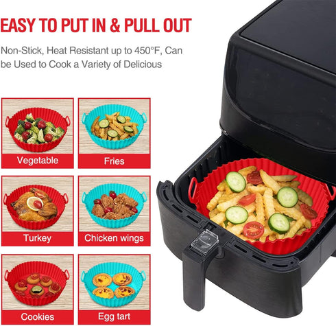 2 Pack Air Fryer Silicone Liners Pot for 3 to 5 QT, Basket Bowl, Replacement of Flammable Parchment Paper, Reusable Baking Tray Oven Accessories, ...