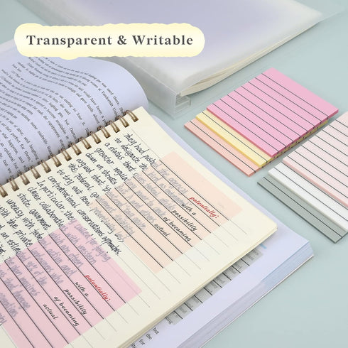 6Pads Transparent Sticky Notes with Lines, Clear Sticky Note Waterproof See Through Memo Pad, Markers Stickers Translucent Index Book Tabs for Ann...