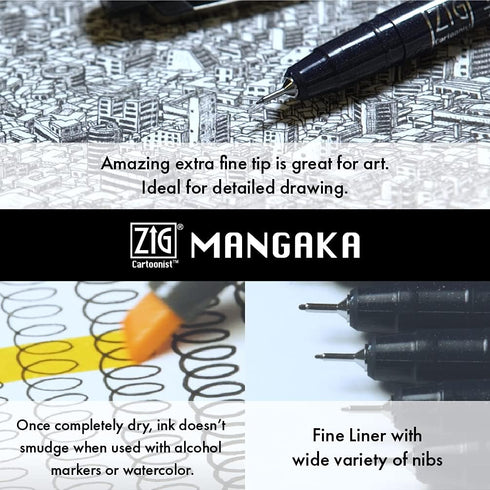 Kuretake Zig Inktober Special Set, Illustration Basic Set 2, 4 Black Markers and 1 White Brush Pen, for Manga Drawing, Lettering and Calligraphy, ...
