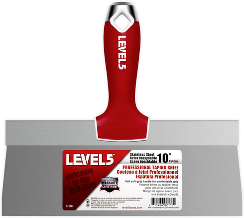 10" Soft-Grip Stainless Steel Taping Knife - LEVEL5 | Pro-Grade | Metal Hammer End | 5-136...
