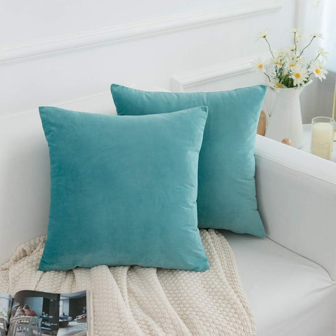 RainRoad Velvet Decorative Throw Pillow Covers Cushion Cover Pillow Case for Sofa Couch Bed Chair,Soft Square Light Teal Throw Pillows 18x18 Inch,...