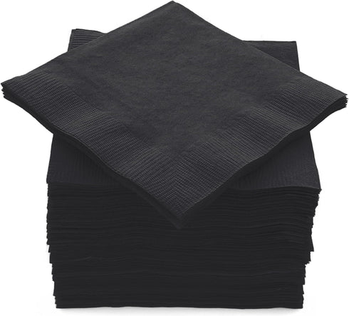 100 Pack Black Beverage Napkins, Big Party Pack, 2 Ply, Ideal for Wedding, Party, Birthday, Dinner, Lunch, Cocktails. (5” x 5”) by Amcrate...