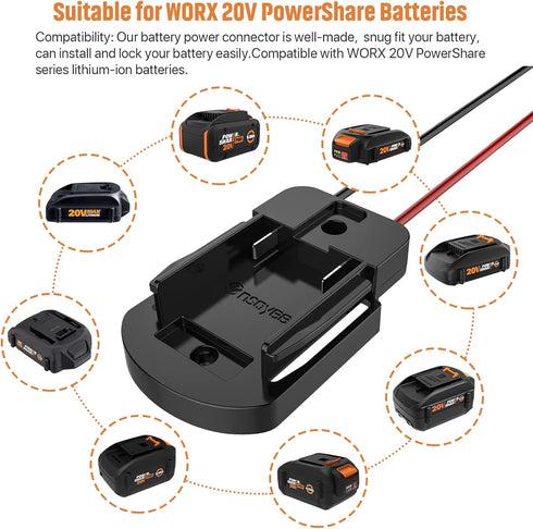 Power Wheel Adapter with Fuse & Switch, Secure Battery Adapter for WORX 20V PowerShare Lithium Battery, with 12 Gauge Wire,Good Power Convertor fo...
