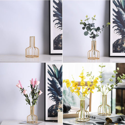 Desktop Plant Vases with Test Tube Glass Flower Vase with Gold Metal Stand Propagation Station Plant Holder for Home Wedding Decor (Gold, Bottle)...