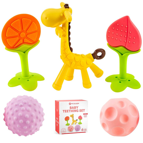 Silicone Teething Toys for Babies 0-6 Months - 6-12 Months -Soft Teethers for Baby Soothing and Calming Sensory Teether Toys 5 Pack...