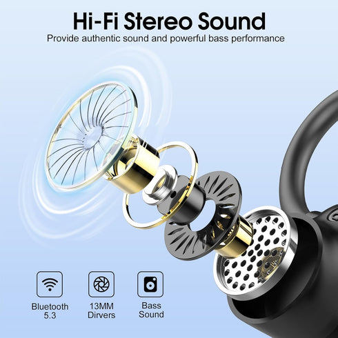 Wireless Earbuds, 2023 Bluetooth Headphones 5.3 Sport, 50H Ear buds with Earhooks, Dual LED Display Bluetooth Earbuds, Deep Bass Stereo Noise Canc...