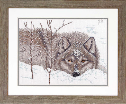 Dimensions Wolf in Snow Cross Stitch Kit, 14 Count White Aida Cloth, 14" x 14"...