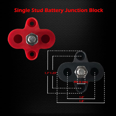 Ampper 1/4" Power Distribution Block Busbar, M6 Single Stud Bus Bar 12V 150A Battery Junction Post Terminal Distribution Block for Auto Boat (Red ...