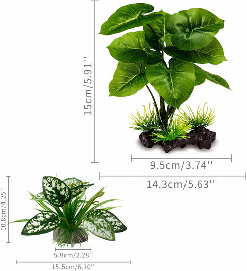 Reptile Artificial Plants, Terrarium Plants Decorations Supplies, Aquarium Fish Tank Plant, Amphibian Habitat Hideout Tank Accessories (M Set-2pcs...