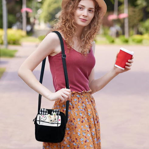 Crossbody Bag Sling Purse for Women, Canvas Cartoon Multi Position Small Crossbody Bag with Adjustable Strap...