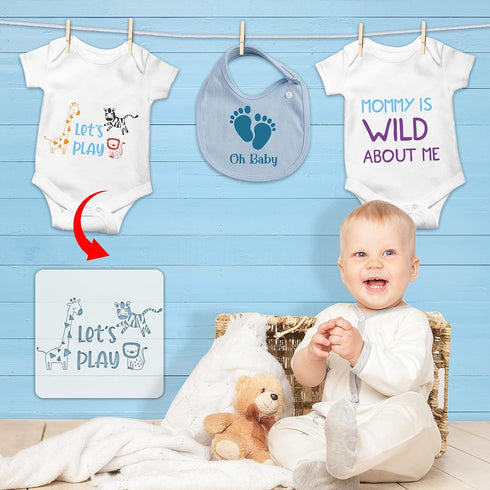 30 Pack Baby Shower Stencils Cute Onesie Stencil Mixed Animals Pattern Painting Stencils Templates Reusable for Painting Bodysuit Bags Shirts...