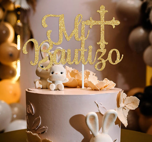 Spanish Mi Bautizo Cake Topper for Baby Shower Party Decor, Mi Primera Comunion, Baby's 1st Birthday/Gender Reveal/Baby Baptism Party Decoration S...