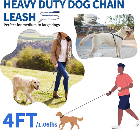 HOMIMP Heavy Duty Dog Leash Chew Proof 4 FT, Reflective Dog Leash for Medium Large Dog, Metal Dog Training Leashes with Soft Padded Handle, Strong...