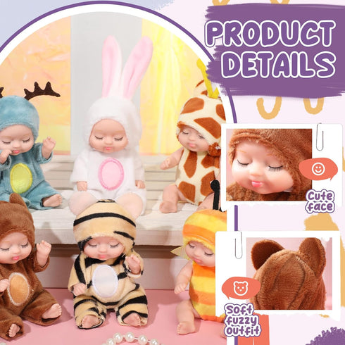 Hanaive 6 Pcs Mini Baby Dolls 4 Inch Lifelike Realistic Baby Dolls Mini Reborn Cute Baby Dolls Tiny Baby Doll Easter Egg Fillers Birthday Gifts Se...