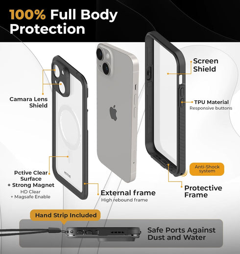 MOTIVE Waterproof Case for iPhone 15, Built-in Screen Protector, Seamless MagSafe Compatibility, Dustproof Shield, Shockproof, Complete 360° Water...