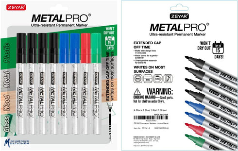 ZEYAR Permanent Markers, Medium Bullet Tip, Aluminum Barrel, Waterproof ink, Quick Dry, Great on Plastic,Wood,Stone,Metal and Glass (4 Black&2 Blu...