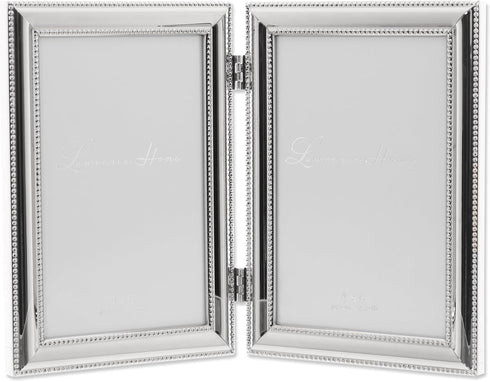 Lawrence Frames Hinged Double (Vertical) Metal Picture Frame Silver-Plate with Delicate Beading, 4 by 6-Inch...