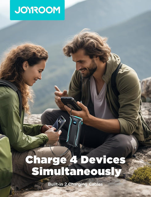 JOYROOM Portable Charger, 10000mAh 4 Outputs Fast Charging Portable Power Bank with Built in Cable, 22.5W PD Battery Pack with Flashlight and Cara...