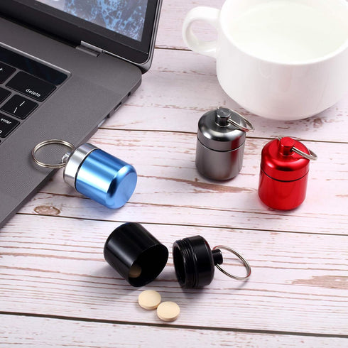 4 Pieces keychain pill holder Waterproof Aluminum Pill Case Box Aluminum Case Box with Keychain for Purse for Travel, Foam Storage Case, Multicolo...