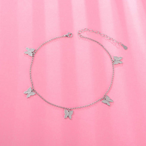 Sterling Silver Tennis Butterfly Anklet - Women Summer Beach Adjustable Anklet Bracelet Ankle Jewelry for Women...