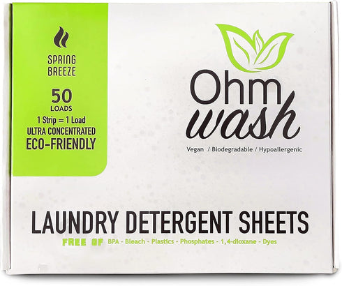 Ohm Earth’s Ohm Wash - Laundry Detergent Sheets Hypoallergenic, Eco-friendly & Biodegradable, Plastic-Free Liquidless Concentrated Strips for Sens...