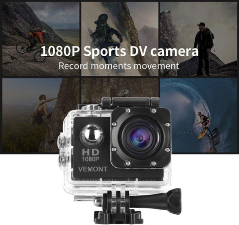 VEMONT Action Camera, 1080P 12MP Sports Camera Full HD 2.0 Inch Action Cam 30m/98ft Underwater Waterproof Snorkel surf Camera with Wide-Angle Lens...