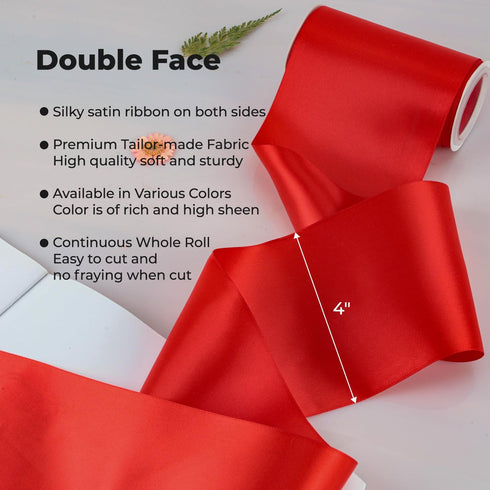 VATIN Double Face Red Satin Ribbon 4" Continuous 5 Yards,Red Polyester Fabric Ribbon use for Bows Bouquet, Gift Wrapping, Floral Arrangement Weddi...