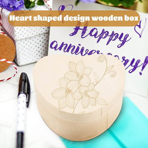 Abaodam Small Wooden Box 2pcs Unfinished Wood Box Heart Shaped Jewelry Box Natural Pine Wood DIY Craft Wooden Boxes Treasure Chest Case for Jewelr...