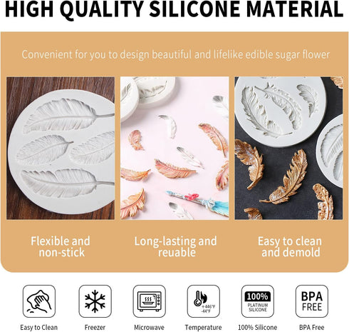 3D Feather Shape Silicone Cake Mold Chocolate Soap DIY Mold Baking-Small 3.4"...