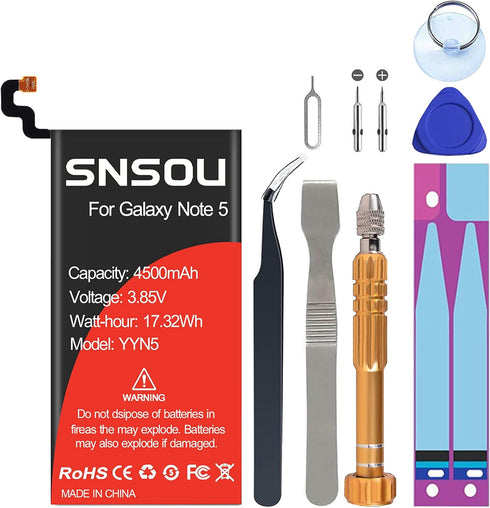 Galaxy Note 5 Battery, Upgraded SNSOU 4500mAh EB-BN920ABE Replacement Battery for Samsung Galaxy Note 5 SM-N920 N920V N920T N920A N920P N920R4 N92...