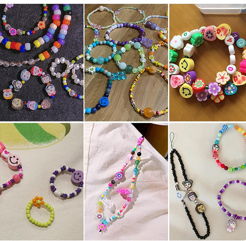 480PCS Fruit Flower Polymer Clay Beads, Cute Smiley Heart Mushroom Clay Beads Charms for Jewelry Necklace Earring Making, DIY Bracelet Making Kit...