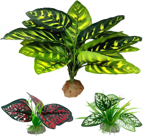 Reptile Artificial Plants, Terrarium Plants Decorations Supplies, Aquarium Fish Tank Plant, Amphibian Habitat Hideout Tank Accessories(L Set-3pcs/...