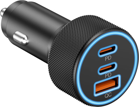 USB C Car Charger, 3-Port 67W Dual USB-C & USB-A Car Power Adapter PD/QC Fast Charging Cigarette Lighter for iPhone 15/14/13/12/11/Pro Max, iPad, ...