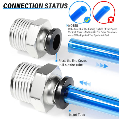 TAILONZ PNEUMATIC Male Straight 1/4 Inch Tube OD x 1/2 Inch NPT Thread Push to Connect Fittings PC-1/4-N4 (Pack of 10)...