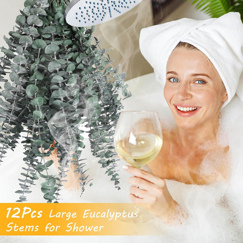 12 PCS Dried Eucalyptus Bundle for Shower - 17" Large Preserved Eucalyptus Stems Shower Plant, Fresh Real Eucalyptus Leaves for Shower Hanging, Ar...