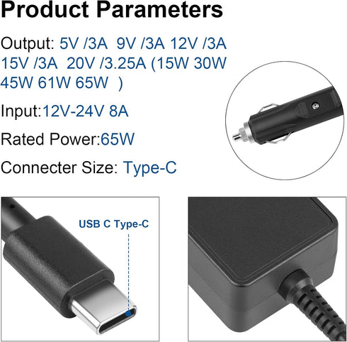 TREE.NB 65W 61W 45W USB C PD DC Vehicle Car Adapter Charger for Dell XPS 13 12 Lenovo HP Spectre 1013 G3 ASUS ZenBook Acer Samsung Type C...
