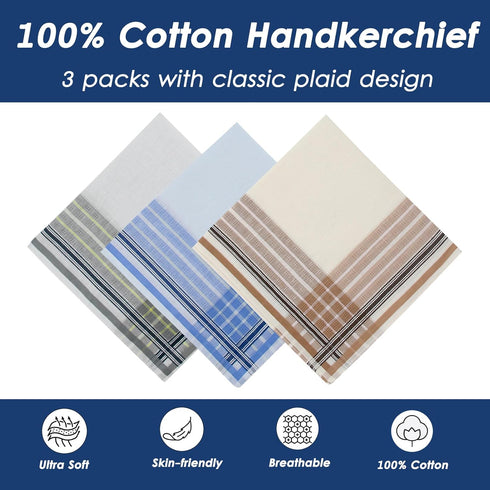 Mantieqingway Handkerchiefs for Men/Women, Cotton Handkerchiefs Pocket Squares Hankies for Daily Wedding Party Banquet, 3 PCS...