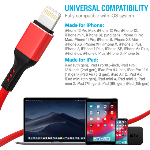 iPhone Charger Cable, Apple MFi Certified 2 Pack 6 FT Red Long Lightning Fast Charging High Speed Data Sync USB Cable Compatible iPhone 14 13 12 1...
