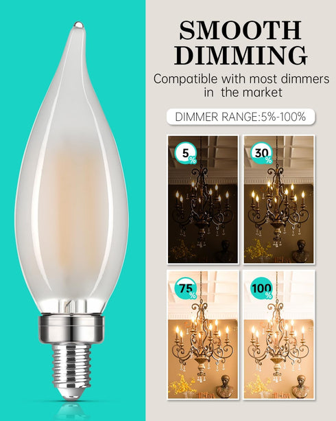 AMDTU E12 LED Bulb 100 Watt, Frosted Candelabra LED Light Bulbs, Dimmable Chandelier Light Bulbs, 2700K Soft White Light Bulbs Warm, 7W Equal 100W...
